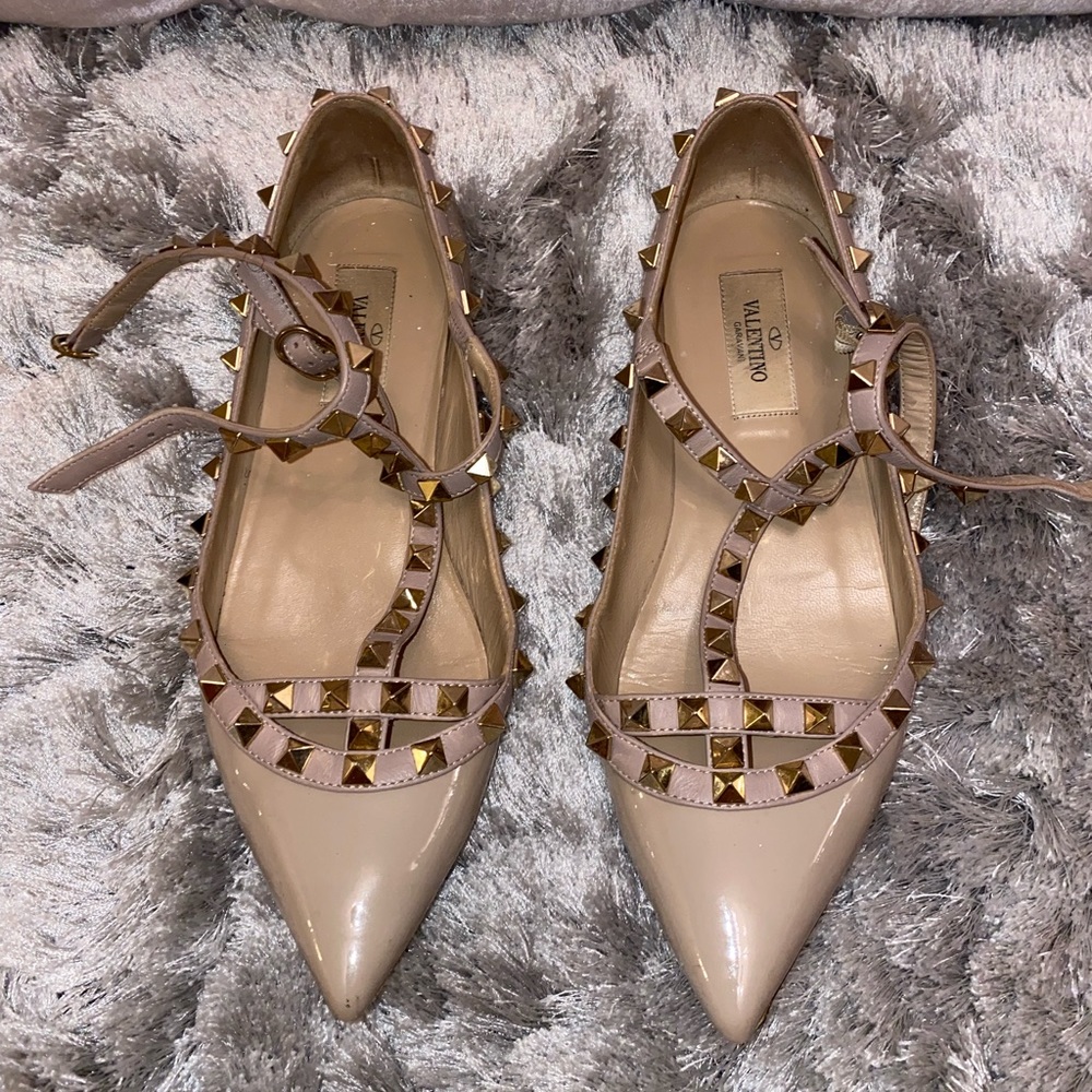 Valentino Rockstud Caged Ballet Flat Poudre